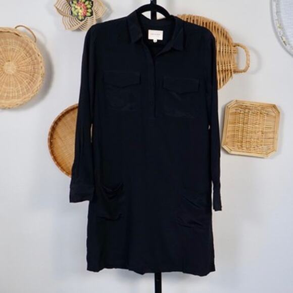 Sezane Dresses & Skirts - Sezane 100% silk Long Sleeve Collared‎ Shirtdress Black Womens Size 38